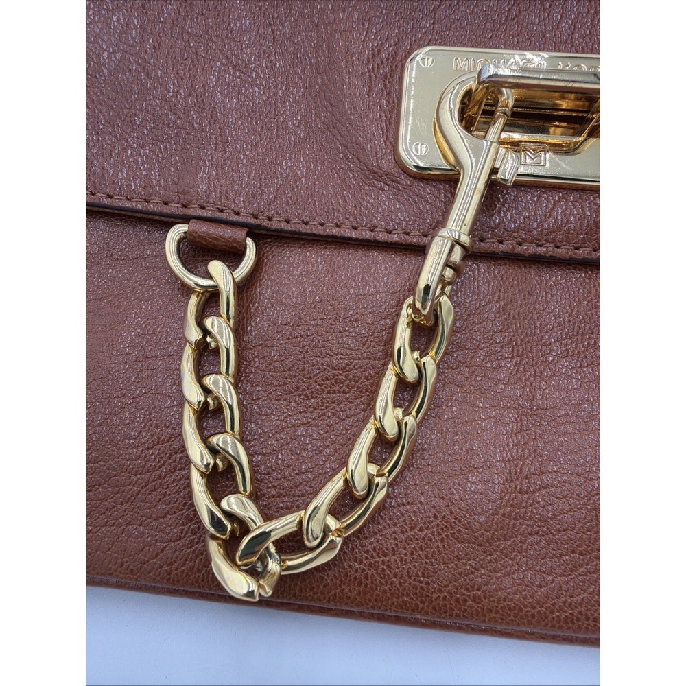Michael Kors Genuine Leather Rectangular Med Sz Shoulder Bag Brown Gold Dust Bag - Picture 3 of 16